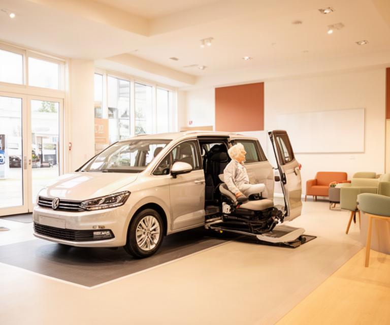 Heldere showroom in Leeuwarden met een aangepaste auto en brede ruimte naast het voertuig